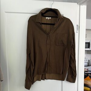 Djerf Avenue Olive Brown Button-Down Shirt